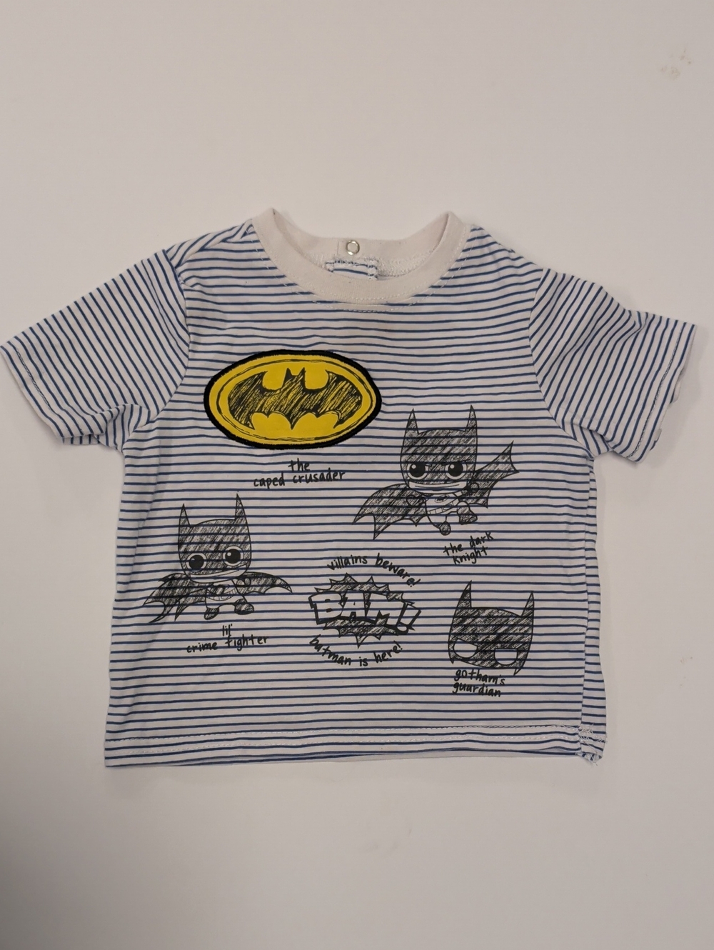 Batman Blue & White Striped Tee with Yellow Logo